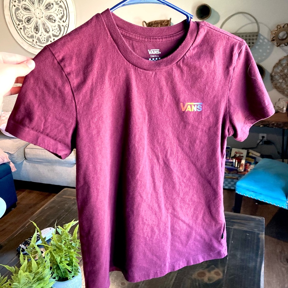 Vans Maroon Colored Tee with Rainbow Brand Name